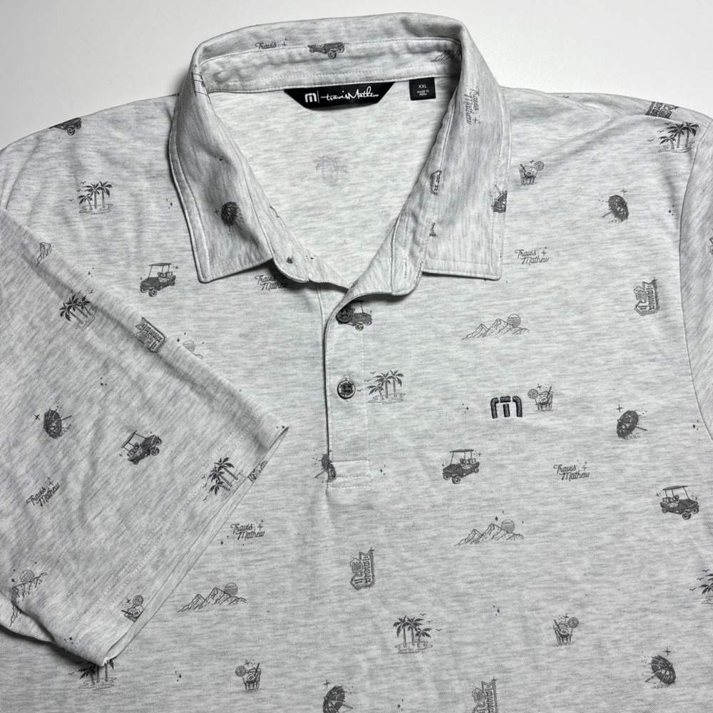 Travis Mathew Golf all over‎ Print Polo Gray  Mens XXL Pima Cotton Blend Shirt - Picture 3 of 8